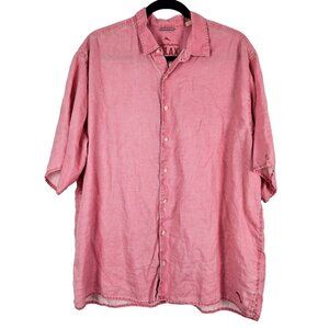 Tommy Bahama Relax Red/Pink 100% Linen Short Sleeve Button Front Shirt 2XT Tall